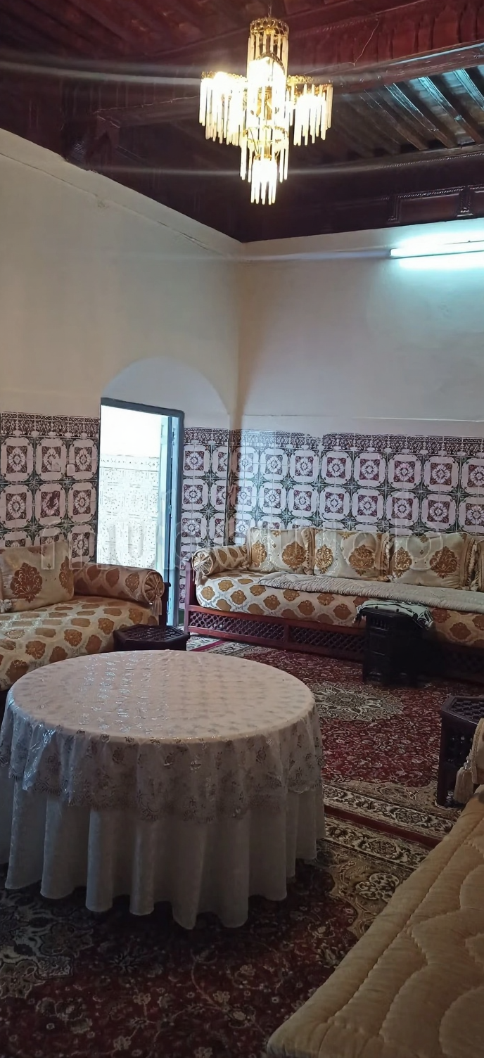 Traditional Moroccan salon with ornate ceiling in Assouel.